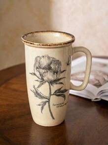 Cirelle 1 pieza Taza de cerámica vintage con estampado floral, taza de postre o queso de estilo vintage francés de lados altos, material de cerámica, estampado floral vintage, gran capacidad para capuchino, postre, jugo, uso casual, té de la tarde, oficina - Multicolor - Ver 14