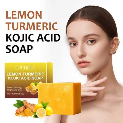 100g Lemon Turmeric Soap, Gentle Refreshing Brightening Skin Cleansing Moisturizing Bath & Face Wash Soap / Lemon Turmeric Aromatherapy Balm, Mild Non-Irritating, Alcohol-Free, Plant Extract, Relaxing & Invigorating