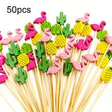 50/100pcs Summer Cocktail Picks Assorted Picks Tropical Cocktail Bamboo Toothpicks Flamingo Beach Backdrop Pineapple Handmade For Appetizers Food Drinks Luau Hawaii Beach Party - 5 Assorted - View 8