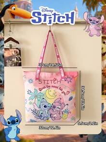 Disney 1 Pc  Officially Licensed Stitch Pattern Canvas Tote Bag, Women's Large-Capacity Shoulder Bag, Lightweight Reusable Shopping Bag – Ideal For Girls, Teens, Cartoon Fans, Perfect For Daily Commutes, Grocery Shopping, School Runs, Beach Trips, Holiday Gatherings,Back To School - DHF52266-sT - View 4