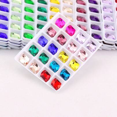 9*12mm, 20pcs/Pack, Flat Bottom Double Hole Exquisite Glass Rhinestones, Rhombus Shape, For Sewing Wedding Dress, Handbags, Shoes Decoration, Jewelry Making Accessories