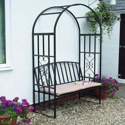 Gr8 Garden Garden Metal Black Rose Arch Trellis Climbing Plant With Bench Pergola Arbour