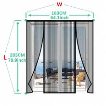 三扇磁性纱门升级版，宠物友好型聚酯纤维材质，防虫防蛀，适用于推拉门、大型露台门和法式门（黑色） - 黑色 - 查看 9