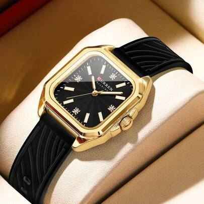  CURREN Women Watch Elegance Simple Quartz With Rectangle Dial Silicone Bracelet Vintage Minimalist Dress Wristwatch