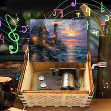 Coastal Lighthouse Sunset Hand Crank Wooden Music Box – No Battery Needed, Nautical Gift For Her - Coastal Lighthouse Sunset Music Box - View 9
