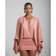 2025 Women's Summer New Arrivals Solid Color V-Neck Patchwork Casual Ultra-Short Versatile Dress - Red - View 1