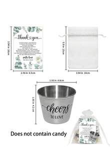 6套婚礼回礼，含大量“Cheers To Love”不锈钢小酒杯、感谢卡和欧根纱袋，适合作为婚礼、新婚夫妇、新娘送礼会的伴手礼。 - 多色 - 查看 7