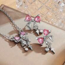 3pcs European And American Elegant Pink Crystal Bow, Cross, Starburst Necklace Set, French Collarbone Necklace Jewelry For Women - Jewelry Sets - View 1