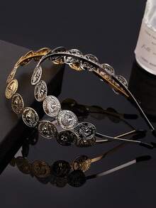 1pc Luxury Gold-Plated Arabic Women's Hair Accessory, Turkish Coin Shaped, Bridal Wedding Party Headpiece, Headband, Hair Hoop, Holiday Gift - Style 2 - View 3