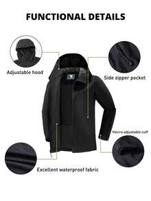 CAMEL CROWN Áo khoác mưa có mũ, chống thấm nước nhẹ dành cho nữ, áo khoác gió ngoài trời. - màu đen - Xem 3