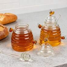 1/2 PCS 480ml/16.23oz High Borosilicate Glass Honeycomb Jars, With Lid And Stir Bar, Transparent Honey Storage Containers, Suitable For Home, Weddings, Parties, And Kitchen Use. - 橘色 - 查看 5