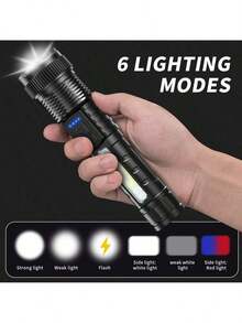Buy 1 Get 1 Free, Total Of 2pcs High Lumens Rechargeable Led Battery Powered With 6 Modes Multifunctional Flashlights, Cob Side Light, USB C, Zoomable, Powerful Handheld Flash Lights Perfect For Emergency Power Outage - màu đen - Xem 6