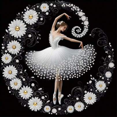 1pc 5D DIY Pearl Diamond Painting Kit, Size 30x30cm, Featuring White Daisy & Ballerina Girl Artwork, Creative Decorative Painting, Handmade Pearl Mosaic Art. Includes Adhesive Pearls, Suitable For Home Decor, DIY Hobbyists, And Gifts For Friends On Holidays And Birthdays. No Frame