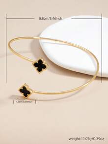 1件夏季时尚金属臂环手镯，独特的海滩度假风手臂饰品配饰 - 五葉草黑色 - 查看 2