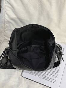 peach tree 可调节肩带手提包，拉链封口单肩包，男女通用休闲纯色斜挎包，大容量邮差包，送给年轻人的圣诞礼物 - 黑色 - 查看 4