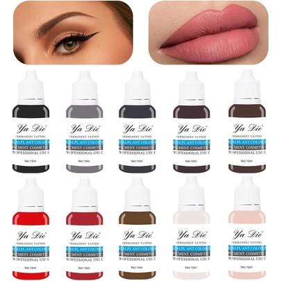 10 piezas de tinta para tatuaje permanente de cejas y labios, pigmento de microblading natural para maquillaje permanente, colorido tinte cosmético