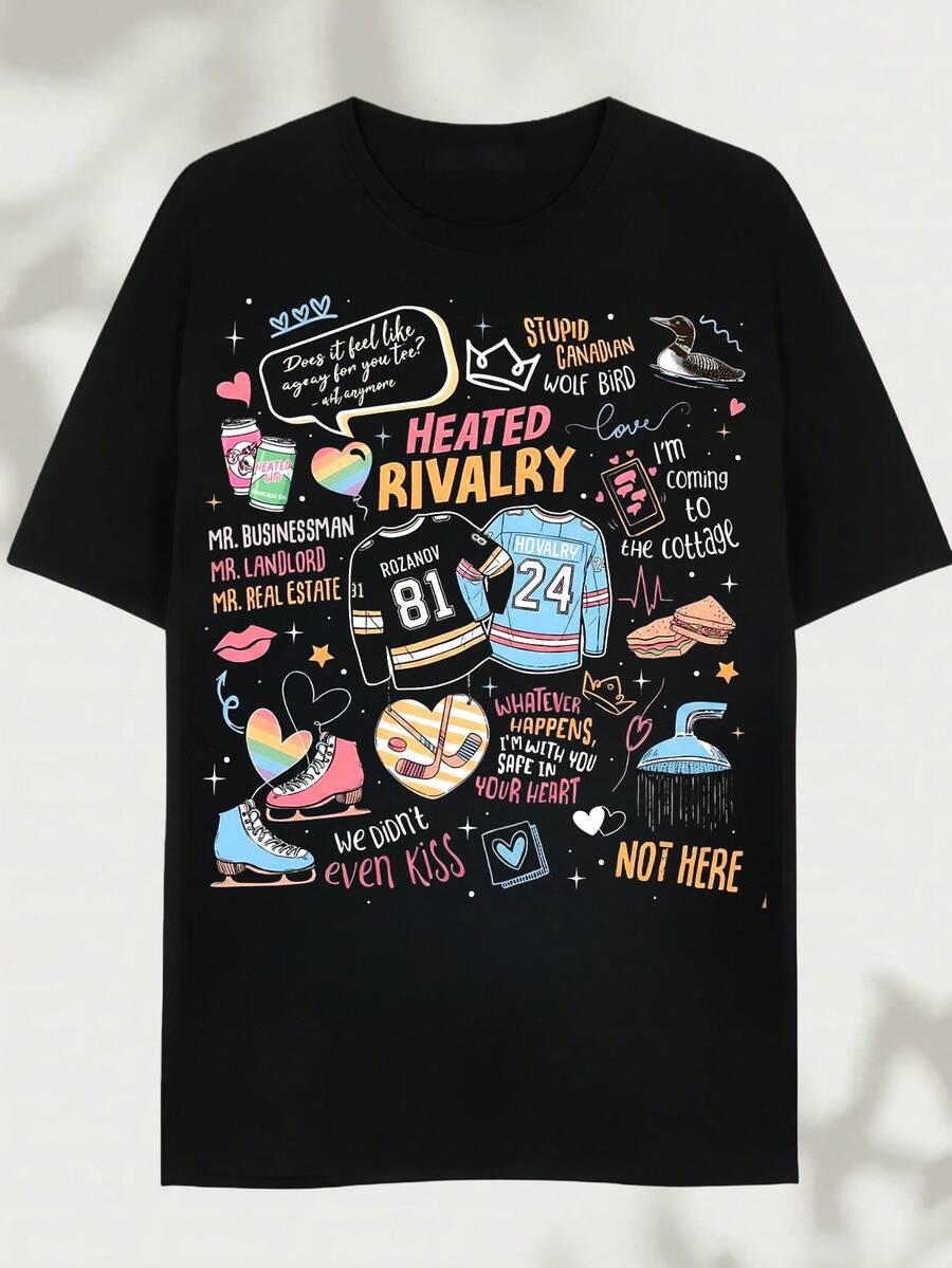 Heated Rivalry TV Show T-Shirt _ Rozanov Hollander Graphic Tee (3) Printed T-Shirt - Made Of Pure Cotton, Soft And Breathable, Suitable For Men And Women. It Is A Casual Shirt That Is Suitable For All Seasons And Serves As A Fashionable Souvenir. It Is Suitable For Daily Use, Street Fashion Enthusiasts, And Music Lovers. - 黑色 - 查看 1