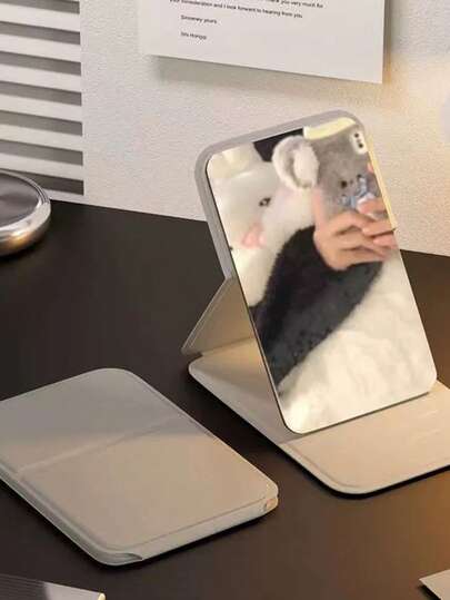 1pc Compact Folding Makeup Mirror, Portable Mini Mirror, Solid Color Beautiful Small Mirror, Desktop Display, High Definition Mirror Surface