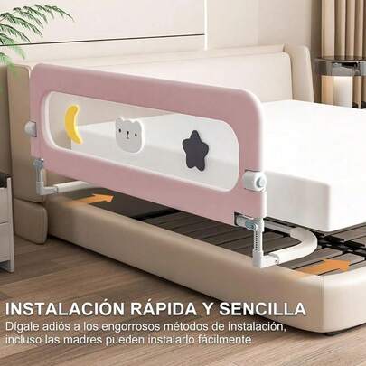 Barandal Plegable para Cama de Niños 1.5m – Laterales Ajustables de Altura, Ideal para Camas Matrimoniales o Individuales,  y Ahorra Espacio