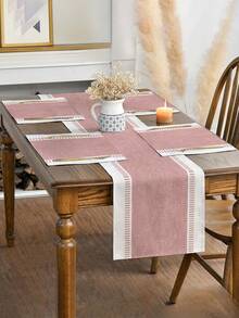 1/4/5/6/7件套现代简约条纹撞色设计桌旗，亚麻质感耐用抗皱桌布，适用于餐桌/玄关、家居装饰套装、客厅装饰套装、卧室装饰套装、餐厅装饰套装，亚麻质感，多种尺寸可选，可作餐桌装饰、壁炉架装饰巾、餐垫、隔热垫等家居装饰。 - 柔霧粉 - 查看 3