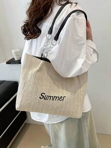 女士手提包/单肩包，适合日常通勤、旅行、购物、休闲外出 - 米色 - 查看 5