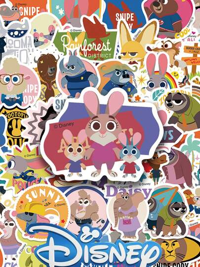 Disney 50张可爱卡通动物和迪士尼城市贴纸，适合装饰吉他、手机壳，防水涂鸦贴纸