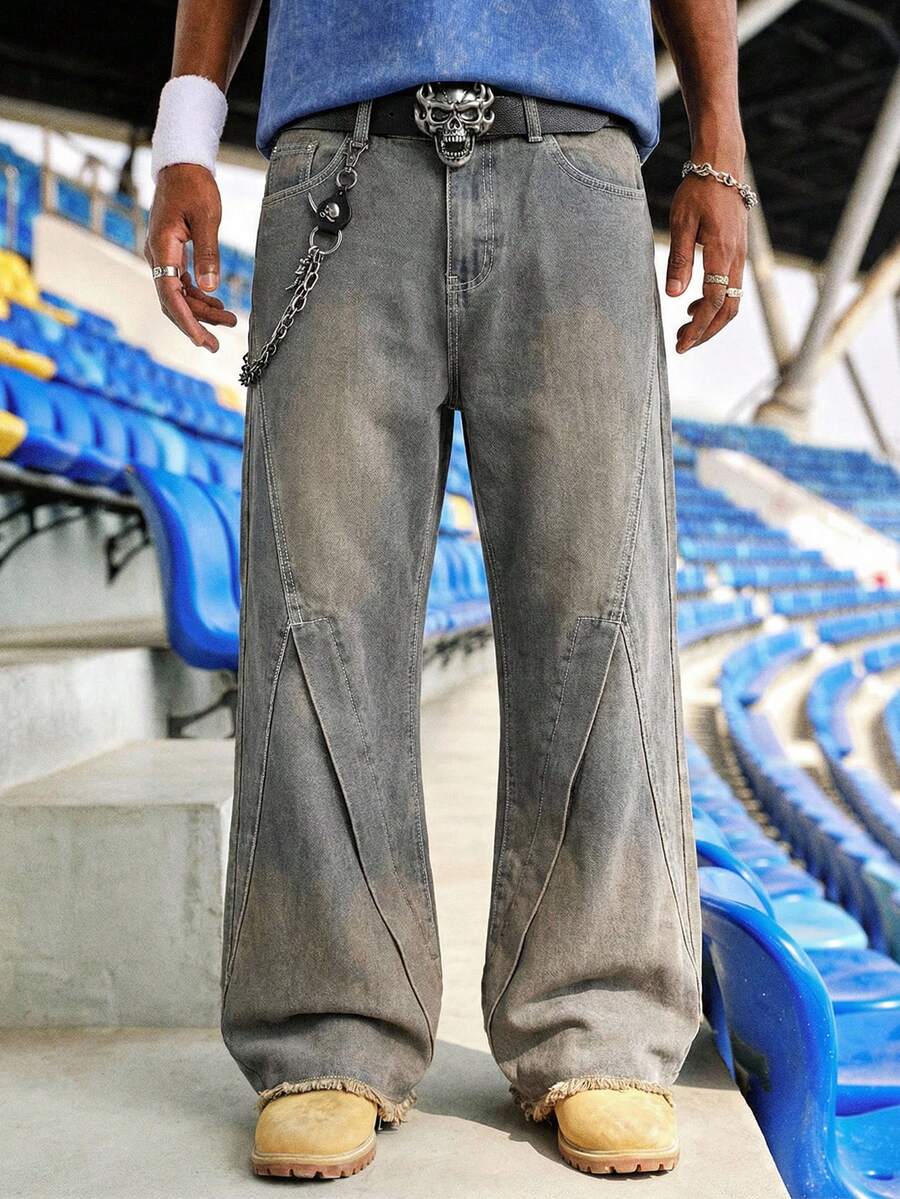 EVRINFINITE 男式宽松口袋直筒牛仔裤 - 藍色 - 查看 1