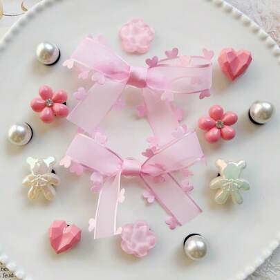 12pcs/Set Pink Bow Shoe Clips, Cute Pink Shoe Decorations, Detachable Shoe Charms, Fashionable And Elegant, Suitable For Sandals And Slippers, Great For Holiday Gifts