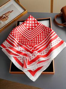 1条女士围巾，仿桑蚕丝，仿真丝围巾，时尚配饰围巾，70厘米方巾，杭州丝绸 - 橘色 - 查看 11