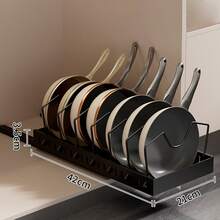 1PC Multi-Functional Pull-Out Kitchen Utensil Rack Is Suitable For Storing Pot Lids, Tableware, Cookware, Etc. Durable And Space-Saving, It Slides Out And Can Be Installed Inside Cabinets. Suitable For Home Kitchens, Restaurants, And Hotels. - Multicolor - View 15