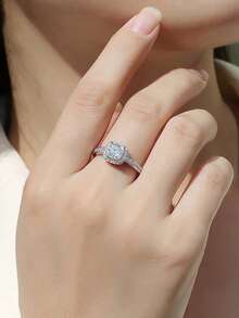 Anillo de moissanita único, plata de ley 925 hipoalergénico, anillo de compromiso/boda, diseño minimalista, uso diario versátil, regalo de boda/aniversario/cumpleaños, viene con caja de regalo y certificado - Plateado - Ver 3