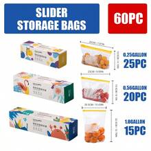 60pcs/50Pcs/45Pcs/25Pcs/15Pcs Assorted Sizes Ziplock Food Storage Bags In Dispenser Box, Leakproof Reusable Seal Bags With Cute Cartoon Prints, Easy-Tear Clear Plastic Food Bags For Snacks Fruits Vegetables Meal Prep Travel Organization - 黃色 - 查看 8
