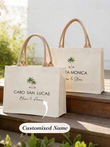 Custom Beach Bag, Seaside Bridal Party Gift,Seaside Bridal Party Gift, Nautical Beach Bridal Bag,Palm Tree Wedding Welcome Tote Bag, Bridesmaid Gift Bag,Destination Wedding Favor, Tropical Gift Bags.Summer Beach Vacation Palm Tree Element Gift - Multicolor - View 1