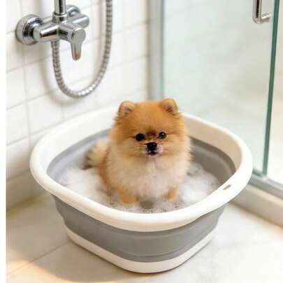 Pet Washing Bath Tub, Foldable Washing Cleaning Storage, Plastic Material Multi-Functional, Travel Home Use, Small Dogs Cats Puppies, Portable Convenient, Foldable Plastic Pet Washing Bath Tub For Small Dogs Cats Puppies