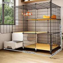 3-Tier Movable Cat Cage With Separate Litter Box, Indoor Cat Villa - Multicolor - View 2