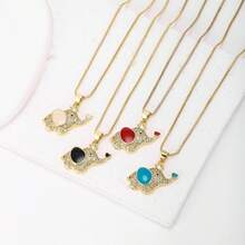 1件彩色锆石18K镀金铜大象吊坠项链，奢华简约珠宝，女士礼物 - 吊墜項鍊 - 查看 1