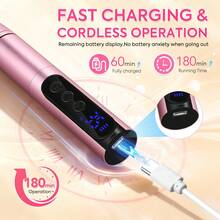 Cordless 35000RPM Electric Nail Drill Machine With LCD Display Forward Reverse Direction For Manicure Home Equipment - Hồng - Xem 3