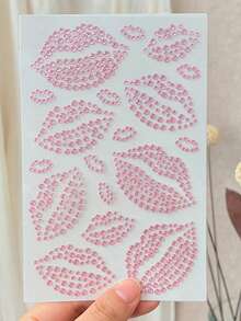 1片唇形水钻脸贴，1片3D逼真唇形自粘闪光水晶脸、眼、身体饰品贴纸，适合女性和女孩，身体饰品水晶贴纸，情人节水晶贴纸 - 彩色 - 查看 5