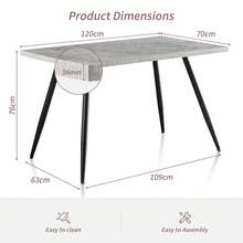 AINPECCA Dining Table With Black Metal Legs Kitchen Table (Marble Effect Top, 120 * 70cm) - Grey - View 2