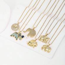 1件彩色锆石18K镀金铜大象吊坠项链，奢华珠宝，简约设计，优雅女士礼物 - 金色 - 查看 12