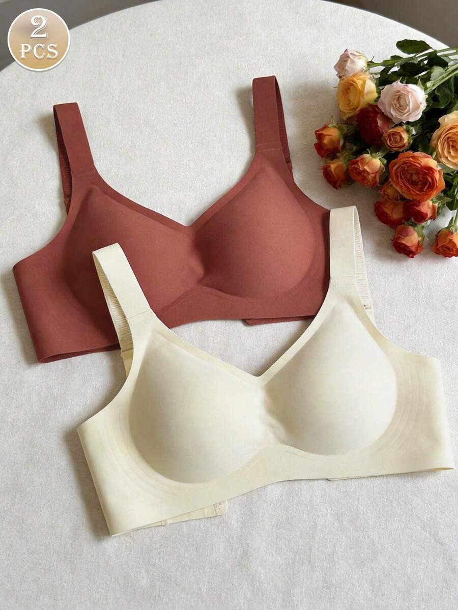 Bộ 2 áo ngực thể thao thoải mái tối giản dành cho nữ, không gọng, màu trơn - Nhiều màu - Xem 1