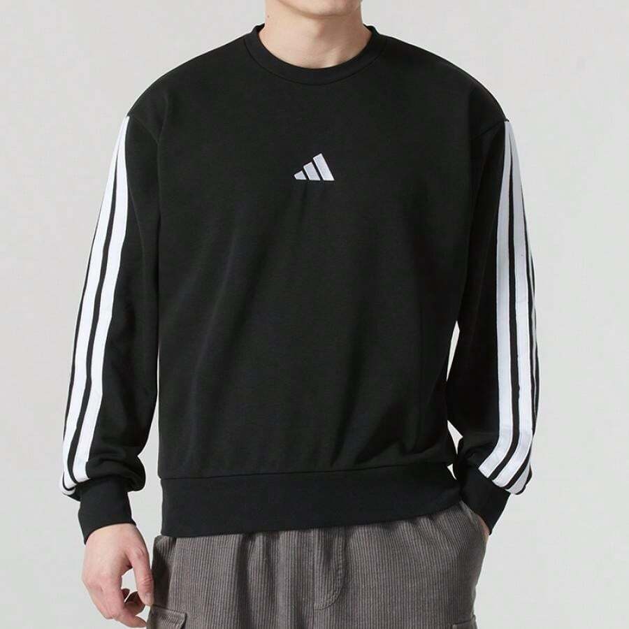 Adidas Men's Crew Neck Pullover Sweatshirt, Sports Activewear Top JE6372 - Black/White - View 1