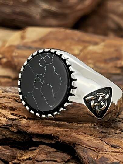 1 adet Minimalist Yuvarlak Düz Turkuaz Paslanmaz Çelik Yüzük, Unisex, Arkadaşlar, Meslektaşlar, Ebeveynler için Hediye