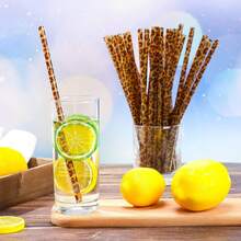 6支装豹纹吸管，可重复使用塑料材质，猎豹动物造型，含1个清洁刷，女士水瓶饮料配件，狂野生日派对赠品，万圣节主题 - 查看 7