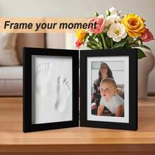 Newborn Handprint & Footprint Photo Frame With Clay, 4x6 Inch Foldable Double-Layer Frame, Available In Black Or White - 1PC - View 3