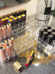 1pc Acrylic Slot Lipstick Holder, Lipstick Storage Box, Lip Gloss Storage Box, Makeup Display Rack, Perfect Storage Solution For Drawers, Vanity, Bathroom Lipstick Display Rack Small Nail Polish Lipstick Holder Transparent Cosmetic Desktop Storage Box Sample Holder Fashion Multi-Grid Lipstick Box, Desktop Transparent Cosmetic Storage Box - Multicolor - View 3
