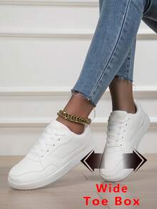 女士极简宽头滑板鞋，轻便防滑宽头运动鞋，时尚百搭宽头平底鞋，适合宽脚青少年休闲运动鞋，男女通用零落差宽头休闲鞋，为您的双脚提供舒适空间 - 白色 - 查看 2