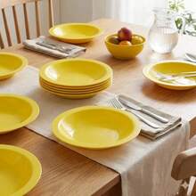 Set Of 10 Round Plastic Deep Plates For Meals - Yellow - View 6