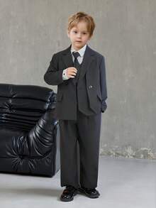 4pcs Young Boys Suit Set, Includes Jacket + Vest + Pants + Tie, Unique Design, Suitable For Festivals, Weddings, Pageants - Black - View 3