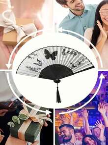 Quạt tre tua rua mực tàu cổ điển, quạt xếp hình bướm Trung Quốc hiện đại, quạt cầm tay thanh lịch dành cho phụ nữ, quạt cầm tay đám cưới, đạo cụ cho múa và kịch, đạo cụ chụp ảnh, trang trí phòng, quà tặng sinh nhật, đám cưới và ngày Valentine. - Nhiều màu - Xem 9